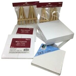 Mini Small Art Paint Stretched Canvas Wood Easels 5x5 3x3 6x6 Craft Lot 19 NEW
